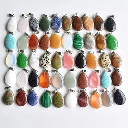 Natural Stone Rose Quartz Opal Tiger's Eye Turquoise Water Drop Shape Charms Teardrop Crystal Pendants for Necklace Earrings Accessories Jewelry Making