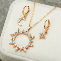 Necklace Earrings Set Fashion Gold Zirconia Sun Jewelry For Women Vintage Star Moon Statement Trendy Female Collar 2023 Gift