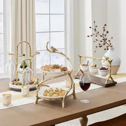 Naczynia talerze złota dębowa gałąka miska miska stojak na świąteczne cukierki Dekoracja wystawowa domowa impreza specjalna RACK216S