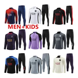 Paris Tracksuit 2023 2024 Mbappe Kids and Men 22 23 24 PSGS Training Suit Långärmad fotboll Soccer Jersey Kit Uniform Chandal Adult Boys Fan Player 01