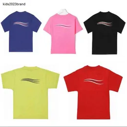 Летние детские модные футболки с короткими рукавами для мальчиков и девочек, детские футболки Desiger, летние футболки, топы с принтом в полоску и буквами «волна»