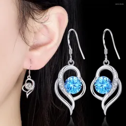 Boucles d'oreilles pendantes DAYIN 925 timbre argent bijoux de mode pour femmes de haute qualité cristal Zircon en forme de coeur creux long gland crochet