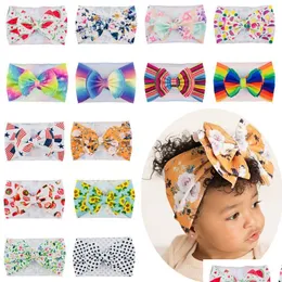 Hair Accessories 27Pc/Lot 5Inch Floral Prints Bow Headband Double Layer Waffle Fabric Bows Baby Turban For Girls Children Kids Head Dhxnt