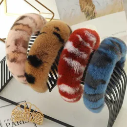 Doğal Tavşan Kürk Kafa Bandı Moda Yumuşak Sıcak Kadın Sevimli Renkli Saç Gerçek Kürk Head Bantlar Aksesuarlar Kadın Headdress X0722256V