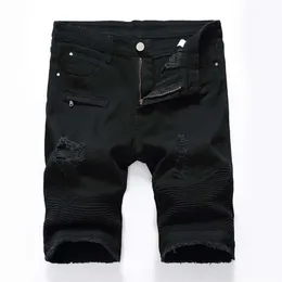 Jeans pour hommes Shorts moto biker jeans pantalons courts Skinny Slim trou déchiré hommes Denim Shorts hommes Designer jeans316W