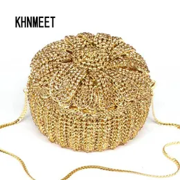 Evening Bags KHNMEET Gold Crystal Box Bag Women Design Cake Diamond Clutch Female banquet Puse Party Day Clutches Handbag 531 230915