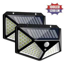 4PCS 100 LED Solar Power Wall Light Pir Motion czujnik 3 Tryb oświetlenia Lampa słoneczna Wodoodporna ogrodowa korytarz uliczny LAMP338A