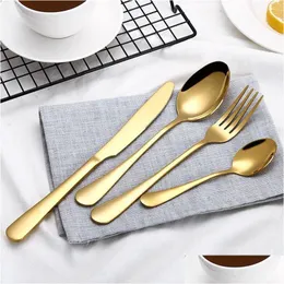 Flatware Sets 4Pcs/Set Stainless Steel Stableware Set Knife Fork Spoon Gold Rainbow Drop Ship Delivery Home Garden Kitchen Dining Bar Dhaw8