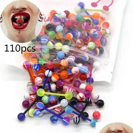 Tongue Rings 110Pcs/Set Acrylic Piercing Ring Barbell Stud Nipple Ear Cartilage Tragus Bar Stainless Steel Women Body Jewelry Dhgarden Dhijv