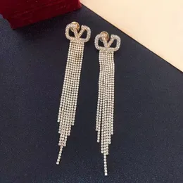 designer jewelry 925 silver tassels earrings with diamonds women's luxury gold double V-shaped jewelry wedding gift for newlyweds Valentine's high fashion item