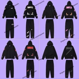 Autumn and Winter Off Brand White Ttracksuit Street Stor storlek tröja Fashion Men's Hoodie tryckt Arrow Women's Tracksuit Hugh Top and Idle Trousers Jogger Suit