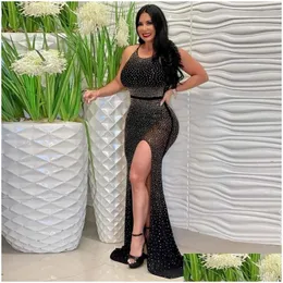 Plus Size Dresses Elegant Women Party Dress 3Xl Y Ladies Sequin Shiny Evening Side Split Female Birthday Prom Vestido Drop Delivery Ap Dhmfz