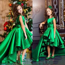 Yeni Varış Emerald Yeşil Kızlar Pageant Elbiseleri Yüksek Düşük Prenses Çiçek Kız Elbiseleri Düğünler İçin Güzel Çocuklar Cemaati Dress238Z