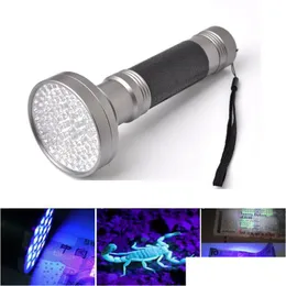 Ficklampor facklor svarta sier 395-400nm 100led UV-ficklampan Blacklight Scorpion Super Bright Detection Torch Portable Violet Light M DHB1D