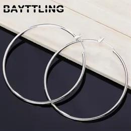Hoop & Huggie BAYTTLING 925 Sterling Silver 50MM Glossy Round Big Earrings For Woman Fashion Glamour Wedding Jewelry Gift3046