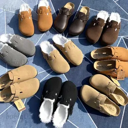 Hausschuhe COSMAGIC 2022 Neue Winter Pelz Kork Slipper Casual Frauen Einfarbig Plüsch Innen Nubuk Leder Außerhalb Nicht-slip geschlossen Zehen Schuh babiq05