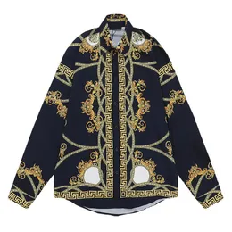 가을 겨울 롱 슬리브 디자이너 볼링 셔츠 고품질 남자 패션 골드 바로크 문자 인쇄 드레스 셔츠 남자 캐주얼 셔츠 268R