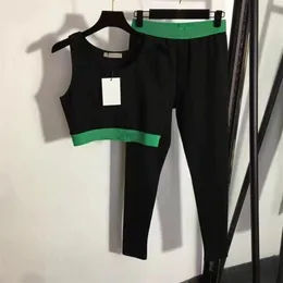 Calças de duas peças das mulheres fatos de treino superior longo leggings conjunto marca sportsuit treino outfit ativo fitness yoga ginásio wear preto gr238b