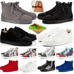 Luxurys Designers mens red high men shoes tops studded spikes fashion suede leather black silver women flat sneaker Party 36-47