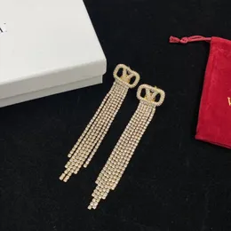 Joias de grife 925 brincos de borlas de prata com diamantes femininos luxuosos em ouro duplo em forma de V presente de casamento para recém-casados Dia das Mães dos Namorados