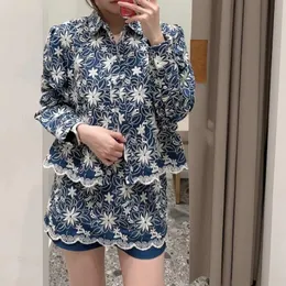 Maje Floral Embroidery Polo Collar Suit Top + Shorts