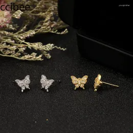 Stud Earrings Korean Small Copper Plated 18k Gold Zircon Butterfly Ins Fashion Simple Jewelry Cute Models
