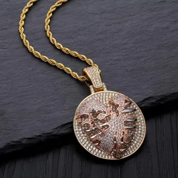 Herren 18K Gold Iced Out CZ Kubische Zirkonia Personalisierte Tore Herz Riss Lunge Runde Anhänger Halskette Kette Hip Hop Schmuck Wh266r