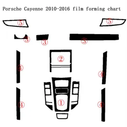 Porsche Cayenne 2010-2016インテリアセントラルコントロールパネルドアハンドルカーボンファイバーステッカーデカールカースタイリングアクセサリー304G