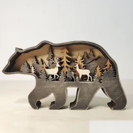 آخر تحديث ديكور المنزل الدب كريستامز دير كراف 3D ليزر قطع الخشب الفنية الفنية الحرف اليدوية تماثيل تماثيل طاولة حيوانات الغابات البرية أو dhyca