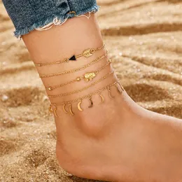 Anklets Fasion Punk Ankelarmband Guldfärg för kvinnor Rhinestone Summer Beach på benetillbehören Cheville Foot Jewellery257C