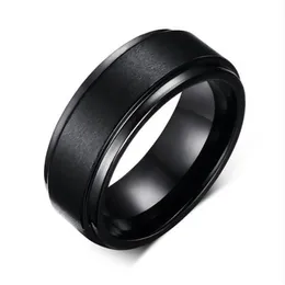 Mens Rings BASIC 8MM Wedding Band Black Pure Tungsten Carbide Engagement Ring for Men Matte Brushed Center Jewelry bague homme2423