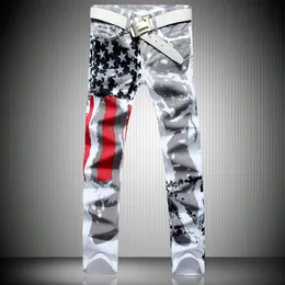 2020 nova moda dos homens americano eua bandeira impresso jeans em linha reta magro ajuste calças plus size 38 40 42 calças jeans casuais para men288j