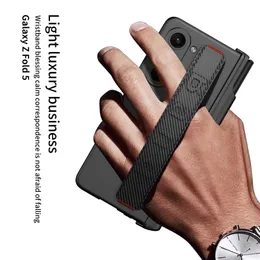 Luxuriöse magnetische Armband-Membran-Vogue-Telefonhülle für Samsung Galaxy Z Folding Fold5 5G, vollständig schützende, gehärtete Folie, mit Scharnier abgedeckte Faltschale mit Stifthalter