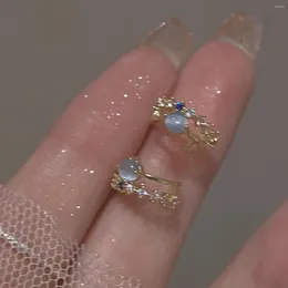 Ohrstecker Koreanischer exquisiter kleiner blauer Opal für Frauen glänzender Strass eingelegtes Temperament Modeschmuck Zubehör