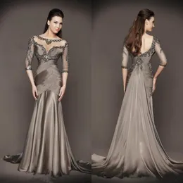 Designer Gray Mermaid Mãe da noiva Vestidos 3 4 Mangas compridas Miãs de renda comprida Preços de convidado de casamento 245z