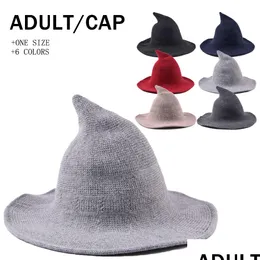 Parti Şapkaları Cadılar Bayramı Cadı Şapkası Yün Kapağı Örgü Balıkçı Kadın Moda Havzası Kapakları Q432 Damla Teslimat Ev Bahçe Festival Malzemeleri DH7IP