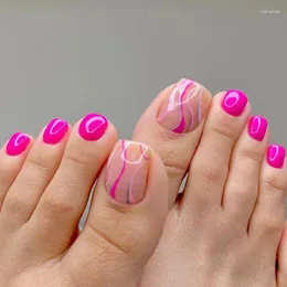 Unhas Falsas Rosa Linha Vermelha Remendo de Unha Destacável Aprimoramento de Unhas Terminado