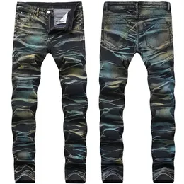 Män modemålade denimbyxor Multi Color Sretch tryckta jeansbyxor för manlig plus storlek 29-42314Q