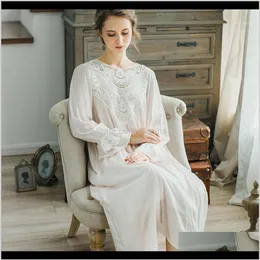 Kvinnors cfyh Autumn Winter Sleepwear Solid Ladies Dresses Princess Long Sleeve Nighties Modal Lace Indoor Clothing Sexy Nightgowns1280C