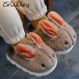 Slipper Tecknad Rabbit Children's Slippers Winter Solid Furry Floor Slippers For Kids Soft Bottom Warm Plush Boys Girls House Shoes T230916