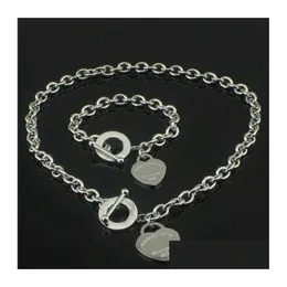 Pendentif Colliers Vendre Anniversaire Cadeau de Noël 925 Sier Love Collier Bracelet Ensemble Déclaration de mariage Bijoux Coeur Bangle Ensembles 2 en Dhbmx