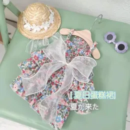 Dog Apparel Summer Clothes Cat Dress Cotton Floral Suspender Skirt Mesh Bow Princess With Flowers Hawaiian