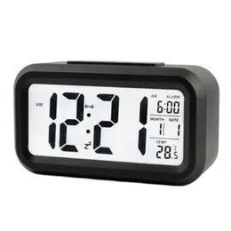 Mute Alarm Clock LCD Smart Clock Temperature Cute Photosensitive Bedside Digital Alarm Clock Snooze Nightlight Calendar