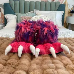 Talltor Vinterplysch Rainbow Rabbit Fur P tofflor för män och kvinnor varma roliga inomhus tiger P bomullskor fluffig faux päls glider babiq05