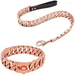 Coleiras de cachorro trelas durável colar forte com metal cães trela conjunto de aço inoxidável corrente cubana para médio grande andando traning dhxzr