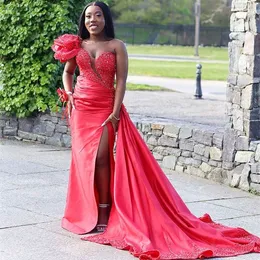 2023 Aso Ebi Árabe Vermelho Sereia Vestido de Baile Frisado Cristais Noite Festa Formal Segunda Recepção Aniversário Noivado Vestidos de Dama de Honra Vestidos Robe De Soiree Z39