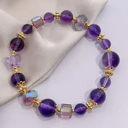 Strand Fashion Natural Amethyst Justerbara armband Kvinnor Hjärtformad kärlek Crystal Bowknot Handpärlor