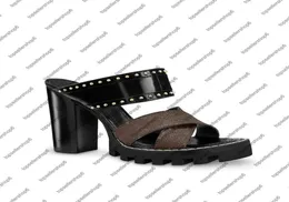 STAR TRAIL MULE Mujer lona 95 cm piel de becerro correa de tobillo tacón alto grueso diapositivas sandalia Suela de goma pisada zapatos 1096501