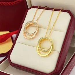 colar feminino clássico titânio aço ouro prata letras dois círculo presente namorada casamento incrustado com diamantes joias de grife de luxo não desbotam