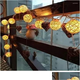 Stringhe led Luci della stringa Ghirlande di palline in rattan Vacanza Decorazione della festa nuziale USB / Alimentato a batteria Luce fata natalizia Dhdcl all'aperto